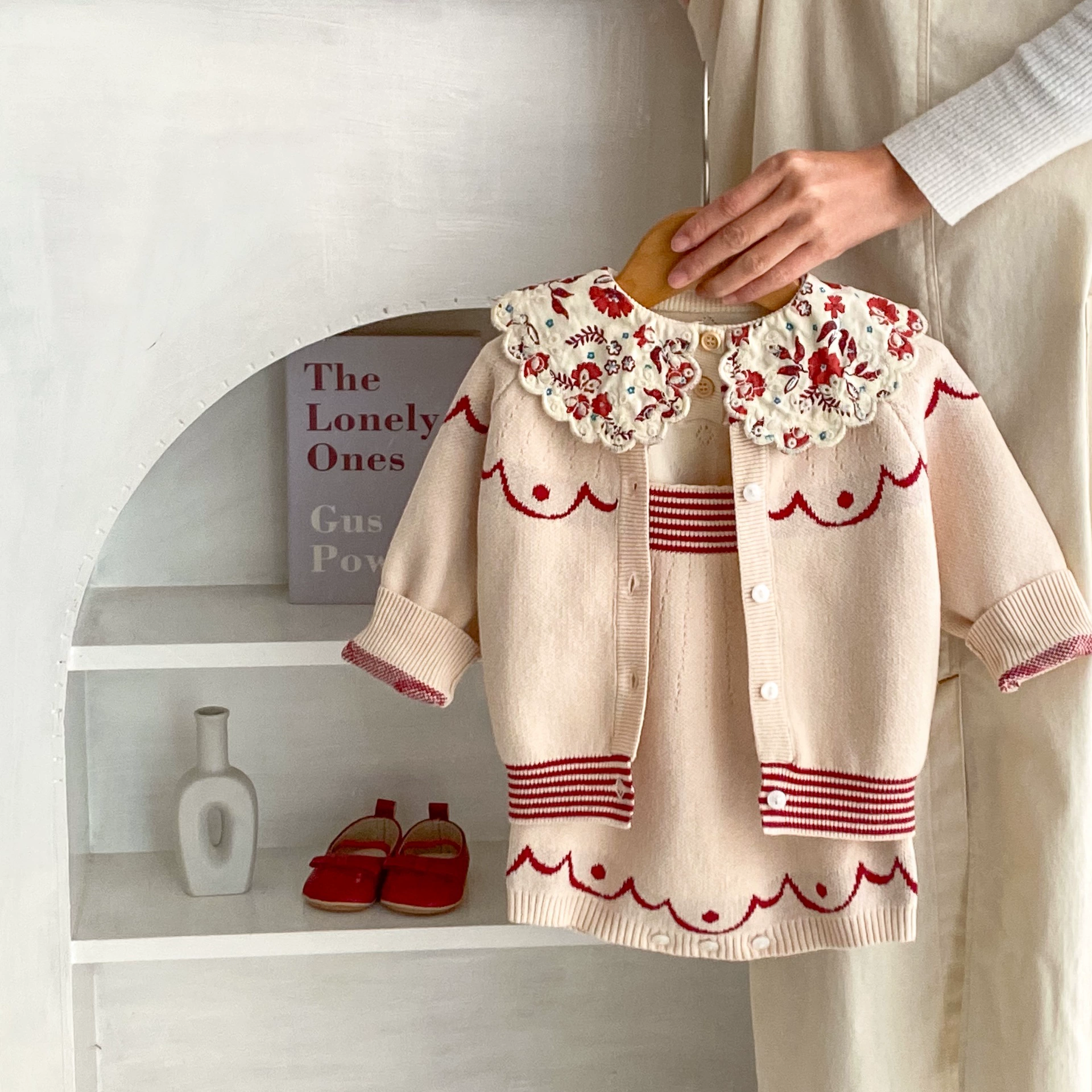 Spring children's wavy long-sleeve for early age girl's, jacket, suspenders, bodysuit