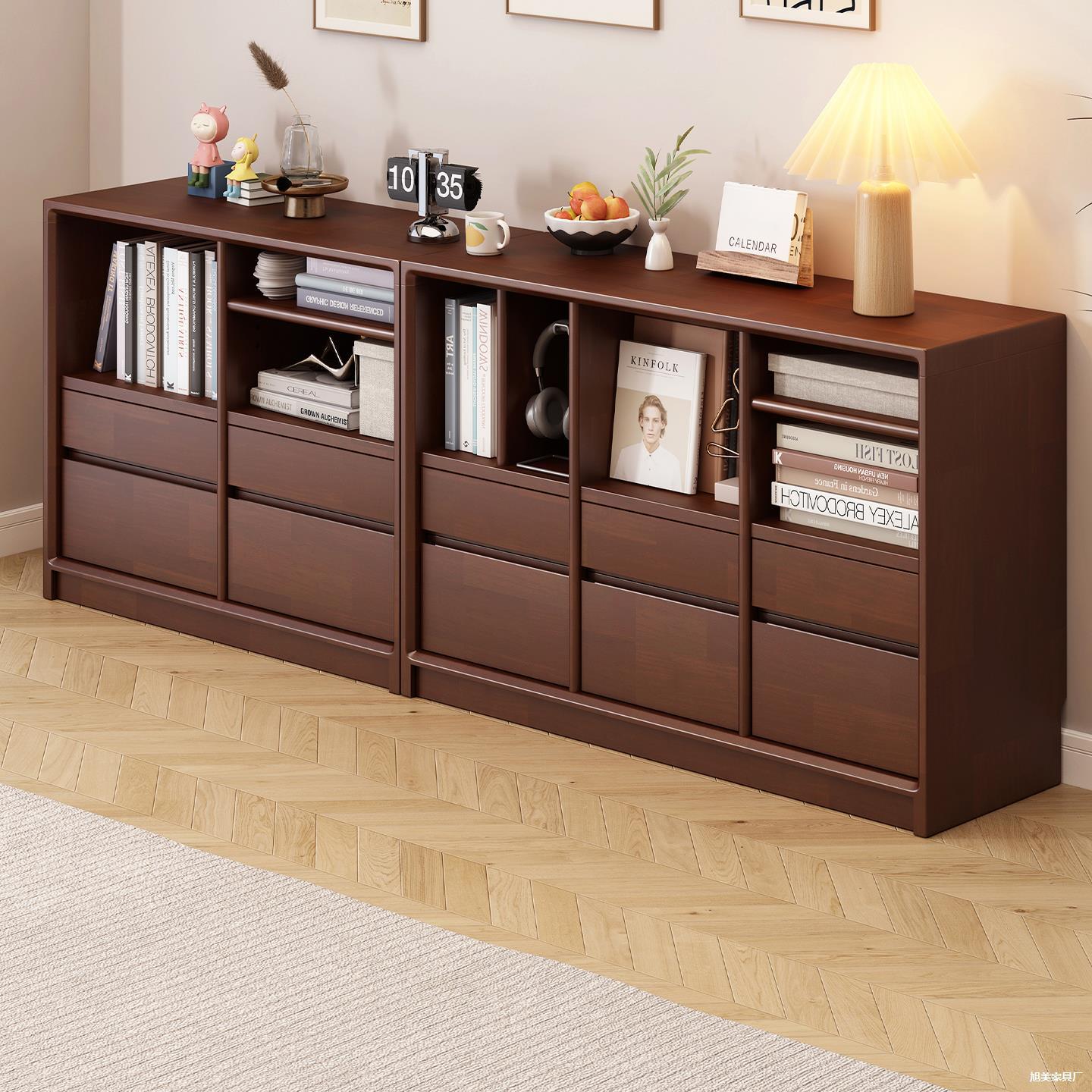 Solid Wood Low Bookcase Bookshelf Nordic Storage Cabinet Living Room Floor-Standing Bedroom Storage Cabinet Home Wall-Mounted Low Cabinet Floor Cabinet