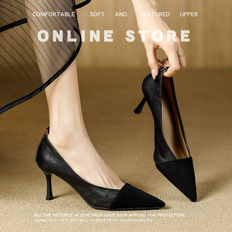 2025 Lucky Star, женская весенне-летняя новая рабочая обувь, черные туфли на шпильке из мягкой кожи, модная повседневная женская обувь в корейском стиле