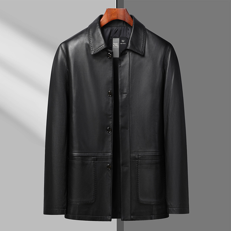 Fat Boy 2023 Autumn New Men's Leather Jacket Plus Fat Plus Size Sheepskin Light Luxury Leather Jacket Fat Boy 2023 Autumn New Men's Leather Jacket Plus Fat Plus Size Sheepskin Light Luxury Leather Jacket