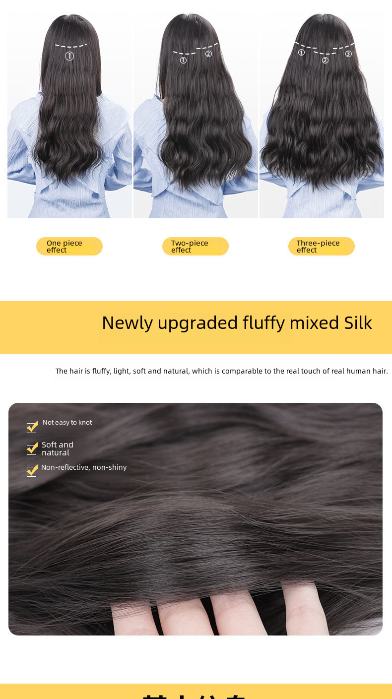 Pruik dames lang haar eendelige waterrimpel pruik onzichtbare naadloze haarverlenging driedelig lang krullend haar grote golf_voghion.com