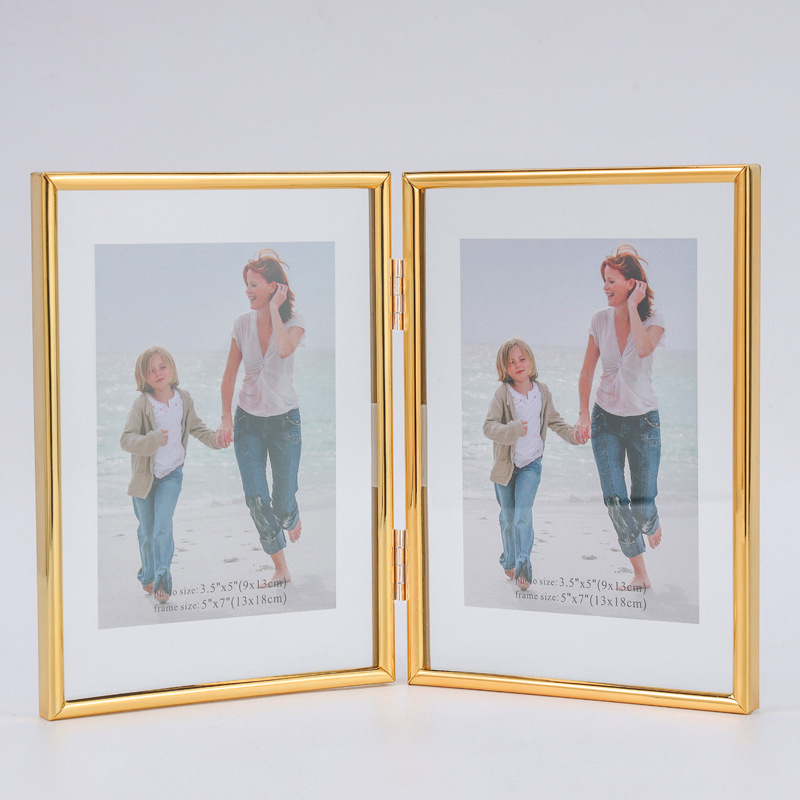 Folding Double Metal Transparent Glass Photo Frame 8inch Dried Flower Specimen Frame Wedding Certificate Display Frame Floating Double-Sided
