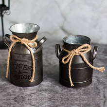 复古做旧铁皮桶花桶花器花盆花瓶装饰摆件摆设道具花园欧式奶壶桶