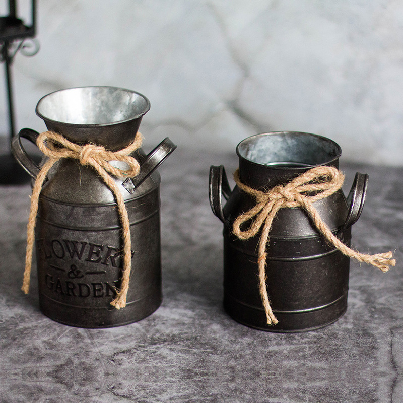Vintage distressed iron bucket flower bucket flower pot vase decoration decoration props Garden European milk pot bucket