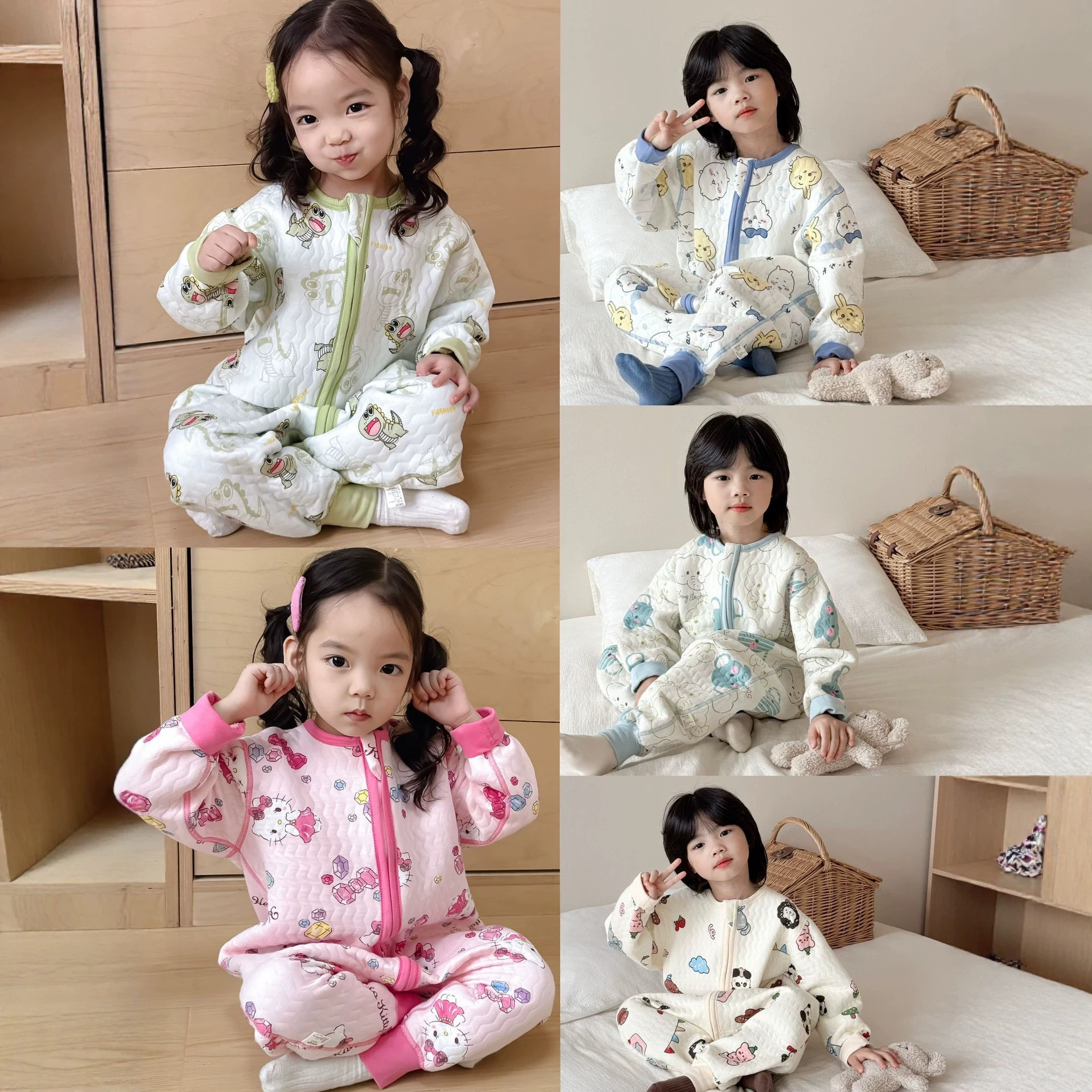 26 styles of seamless autumn and winter three-layer thermal sleeping bags for infants and toddlers, one-piece crawling suits, split-leg pajamas, sleeping bags