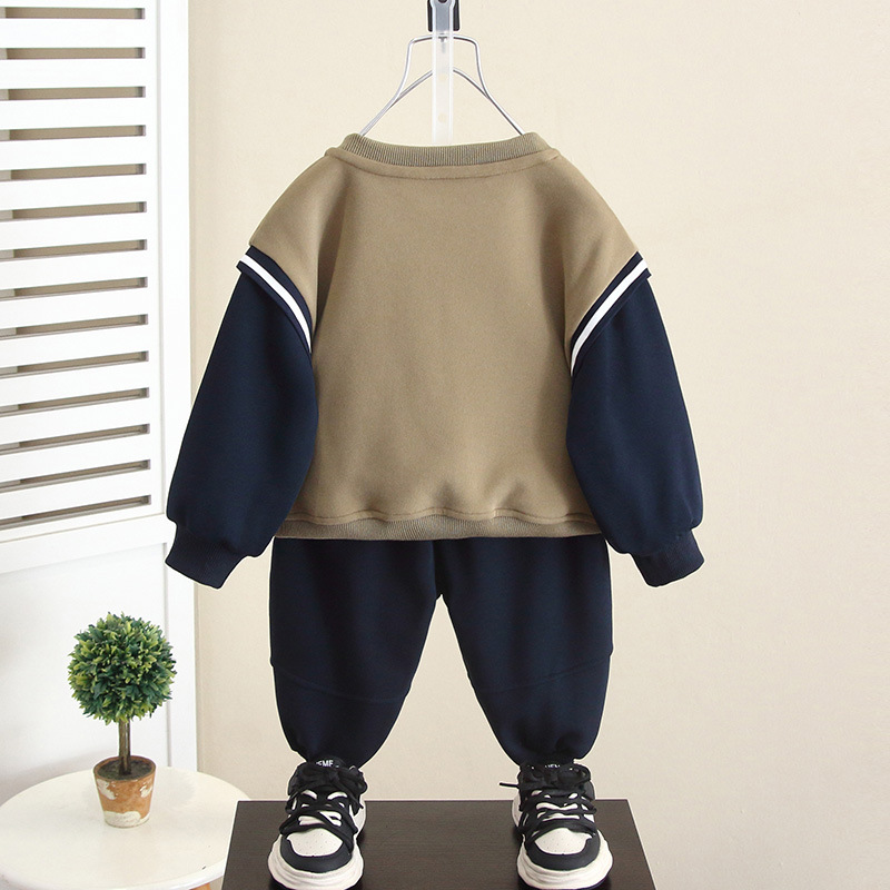 6071 Traje de otoño para niños 2024 Nuevo suéter para niños Jersey de dos piezas Ropa de primavera y otoño para bebés de moda