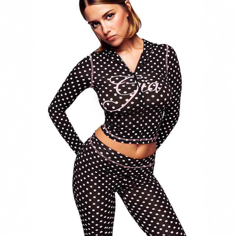 European and American Amazon Trendy Brand Polka Dot Sports Hottie Polka Dot Slim Long-Sleeved Hooded Cardigan Zipper Top Jacket for Women