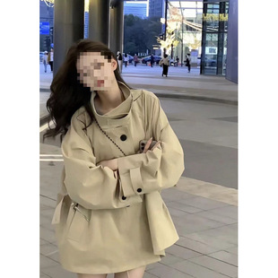Ys8 French Retro Loose Slim Stand-Up Collar Khaki Windbreaker for Women Early Autumn Niche Design Casual and Versatile Outerwear