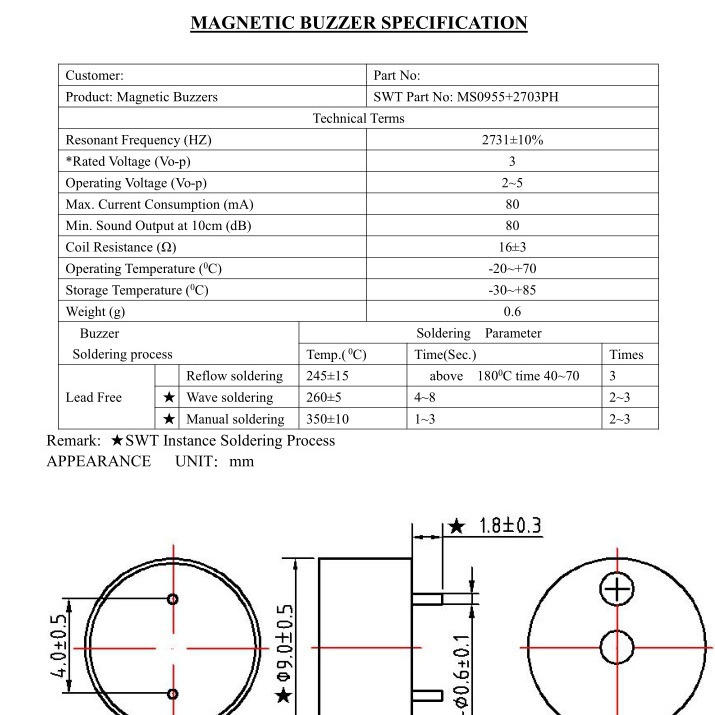蜂鸣器厂家 电磁式无源蜂鸣器09055 电磁无源蜂鸣器5V
