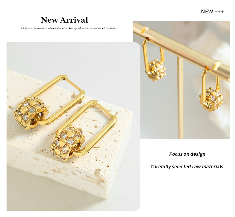 Retro Geometric Titanium Steel Copper Plating Zircon Earrings 1 Pair
