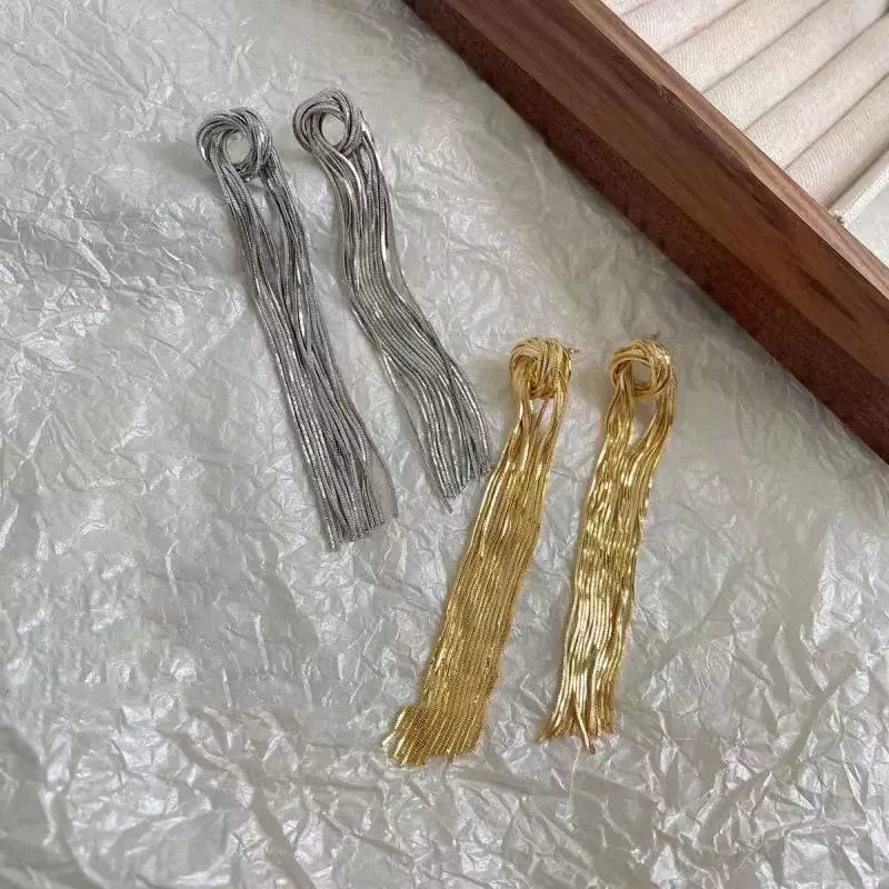 狂飙大嫂陈书婷同款金属打结长款链条流苏耳环时尚轻奢范耳坠耳饰