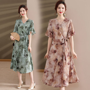 Mother Dress Western Style Chanel Style Middle-aged Women's Summer Dress Improved Hanfu Middle-aged Summer Elegant Chiffon Skirt