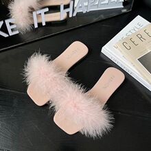 大码女鞋仙女毛毛夏季拖鞋多巴胺女外2025新款韩版外穿平底一字