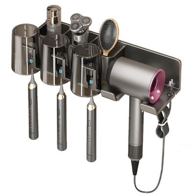 电动牙刷置物架免打孔带漱口杯浴室墙上壁挂式吹风机多功能收纳架