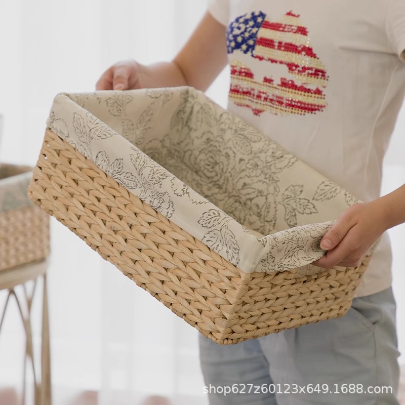 Cosméticos máscaras decorativas de caña de paja de mesa de acabado de la cesta de almacenamiento caja pequeña ropa sucia cesta de almacenamiento miscelánea