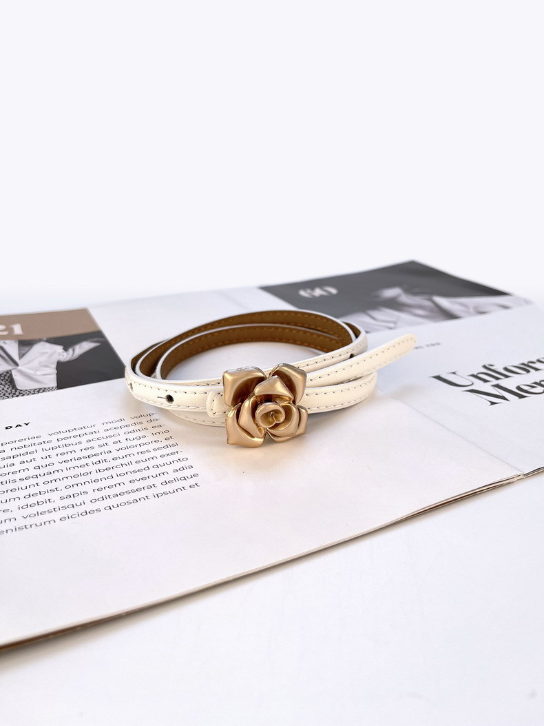 Nový dámský tenký pas z pravé kůže, dámský květinový pas, zeštíhlující efekt, dámský pásek z hovězí kůže se svetrovými šaty, dámský styl_voghion.com