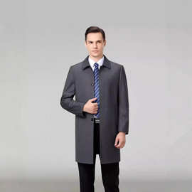 2025新款春秋季风衣外套男翻领中长款大衣休闲商务中老年男爸爸装