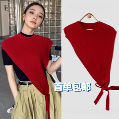 针织披肩女2025春秋新款高级感三角斜边披肩外搭小坎肩叠穿马甲