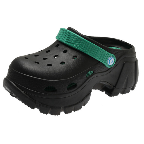 Ultra-thick-sole light plate hole shoes for women, sweet and cool fashionable high heels, platform heels and half slippers, toe-toe beach sandals for summer