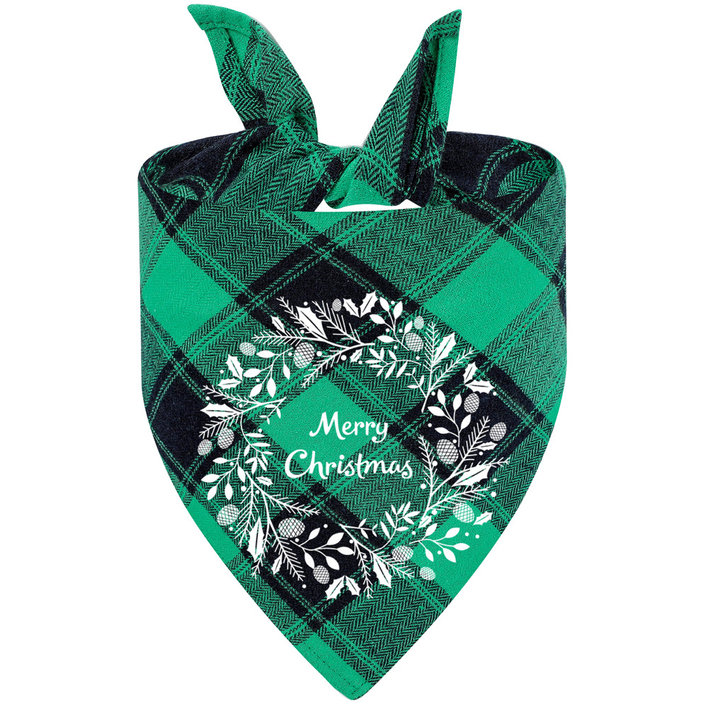 Fabricante en stock transfronterizo exclusivo algodón plaid mascota toalla triángulo perro saliva toalla Navidad mascota saliva toalla