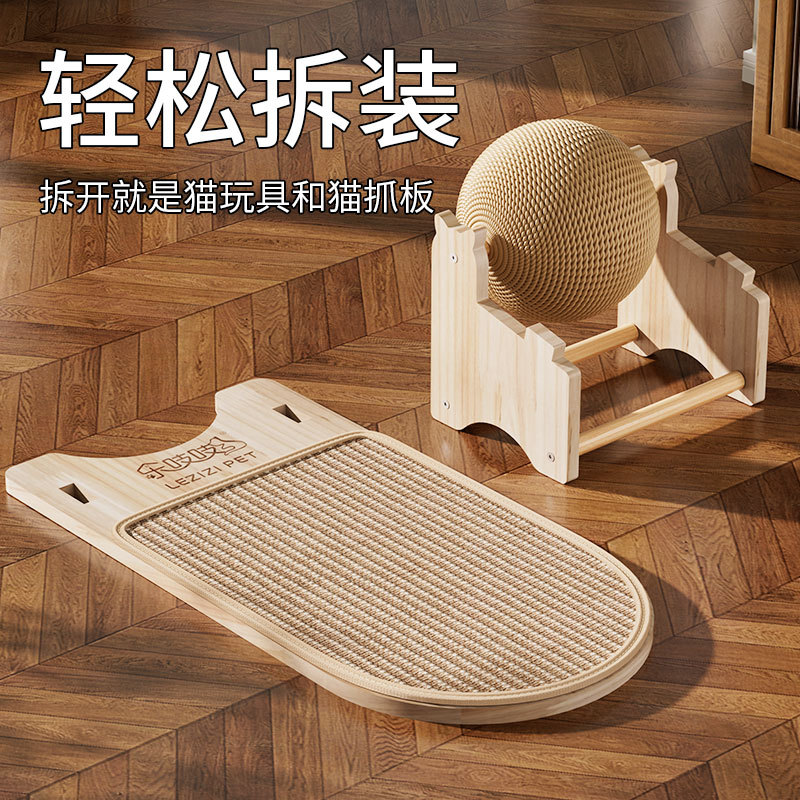 Tablero de agarre para gatos en forma de L, resistente al agarre vertical, resistente al desgaste, sin astillas, pegado a la pared, tablero de agarre para gatos con bolas, juguete para gatos de madera integrado