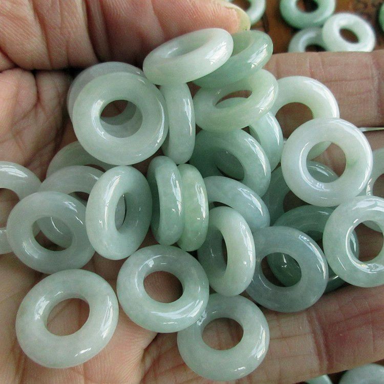 天然a品翡翠玉環diy大穴車輪珠ブレスレットアクセサリー珠平安ボタンイヤリングリング15mm|undefined