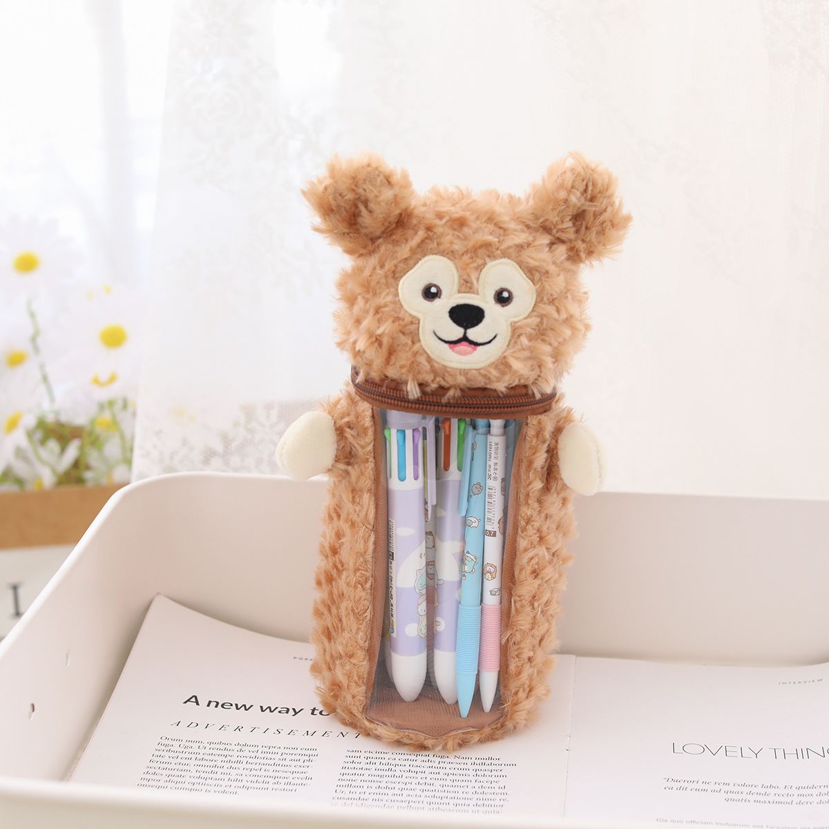 Japonés de dibujos animados lindo estrella Delu coolomi peluche lápiz caso titular la pluma popular chica corazón bolsa almacenamiento transparente regalo