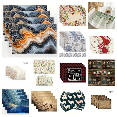 餐垫圣诞节新款圣诞节印花亚麻餐垫跨境节日派对装饰防污隔热桌垫