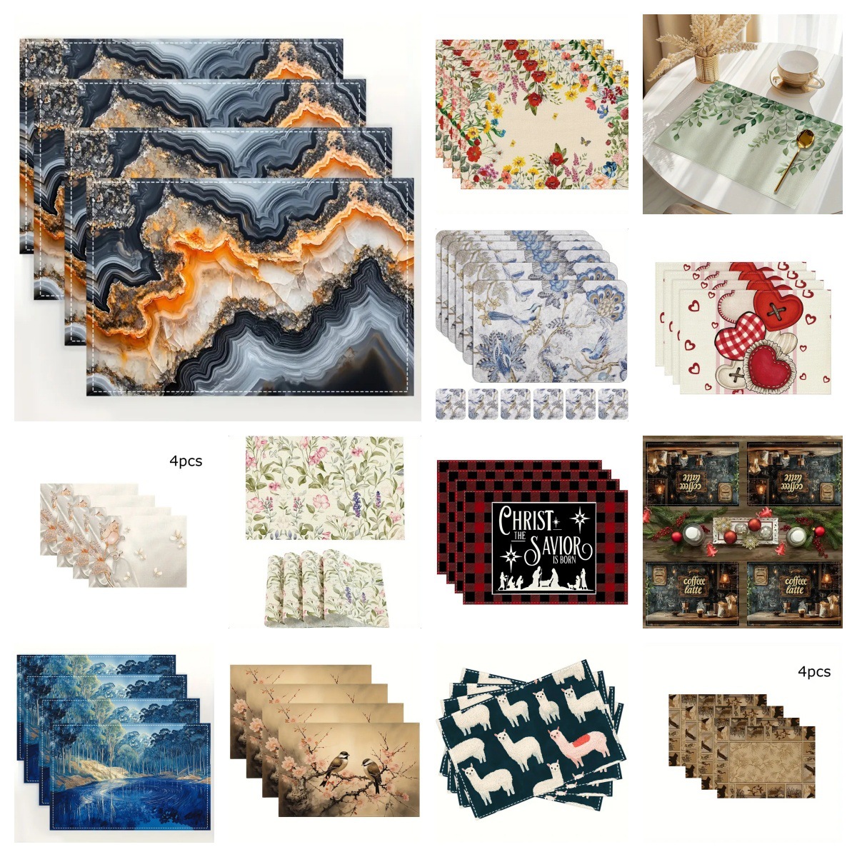 餐垫圣诞节新款圣诞节印花亚麻餐垫跨境节日派对装饰防污隔热桌垫