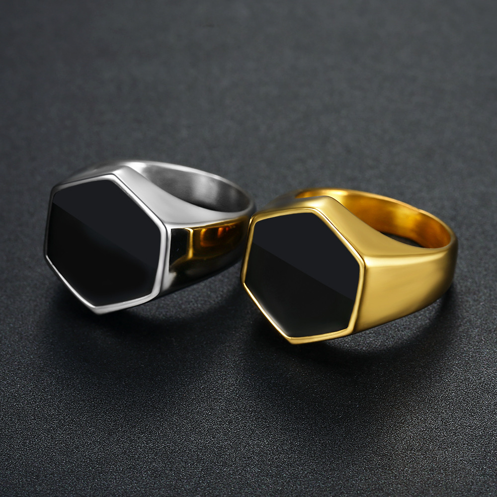 Men'S Gender Enamel Design Wholesale Retro Hexagon Titanium Steel Rings