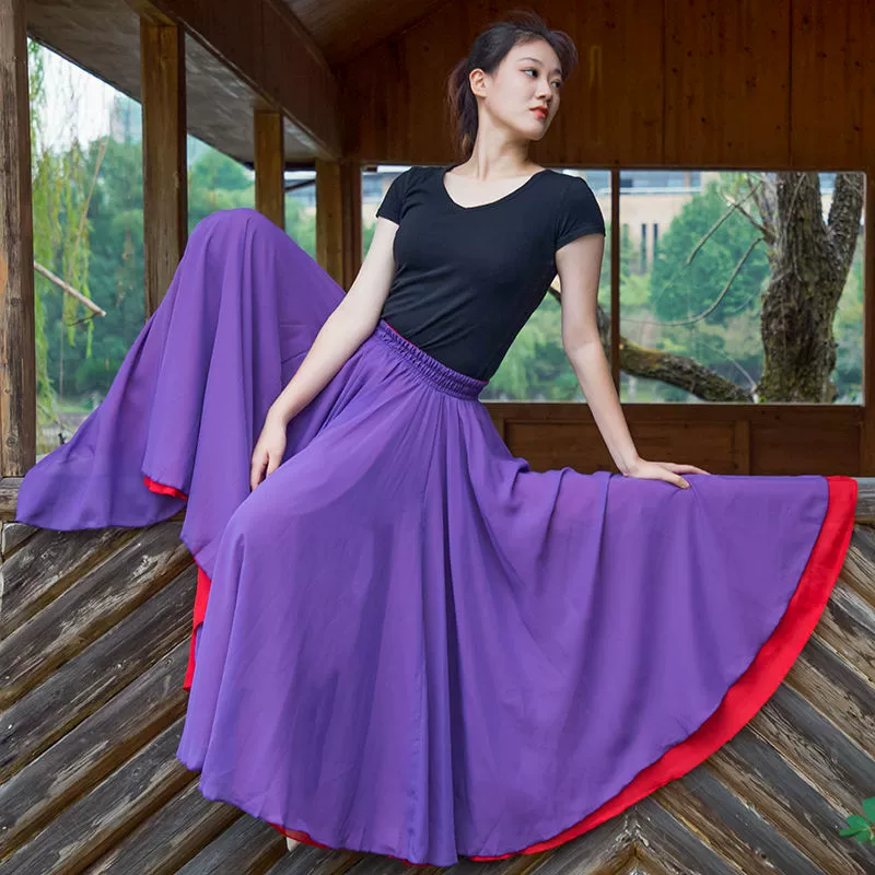 Двухслойная Двусторонняя шифоновая большая юбка-качели с разрешением 720 градусов, юбка для выступлений на квадратном танце в классическом этническом стиле, длинная юбка