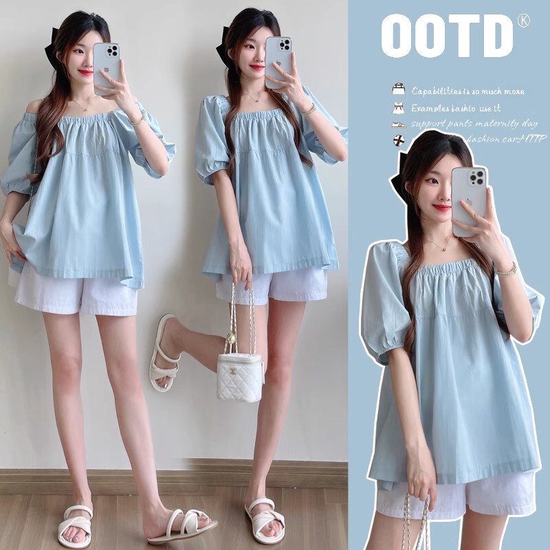 2025 New Style Maternity Summer Fashion Loose Slimming Sweet Age-Reducing Babydoll Short-Sleeved Belly-Covering Top Maternity Wear