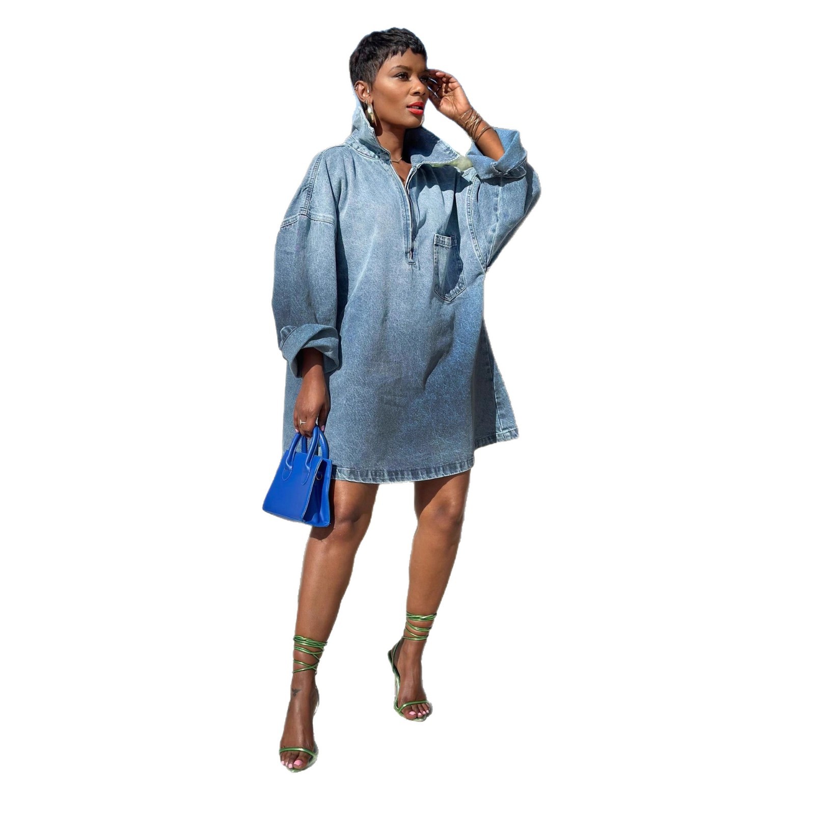 Women's Loose Gradient Denim Dress 2026 New Independent Store Fashion Casual Maxi Dress_ecoleips.com