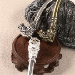 仿古玩銅器龍鳳煙嘴黃銅雕鑄件銅煙斗煙杆煙槍古銅工藝品收藏擺件