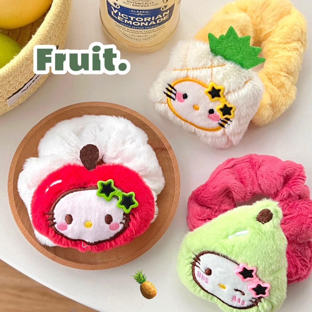 Creativa fruta gatito muñeca intestino anillo de cabello chica muñeca diversión joyería de cabello detrás de la cabeza de la cola de caballo joyería de cabello