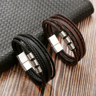 3/4 Layer High Quality Hand-Woven Leather Bracelets Men rend