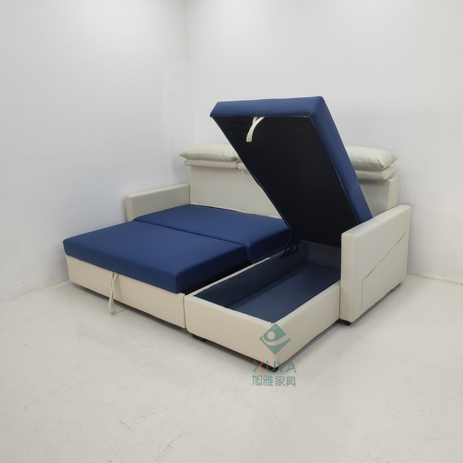 Bicolor multifuncional arte de cuero plegable doble uso sofá cama dormitorio apartamento pequeño tipo de casa