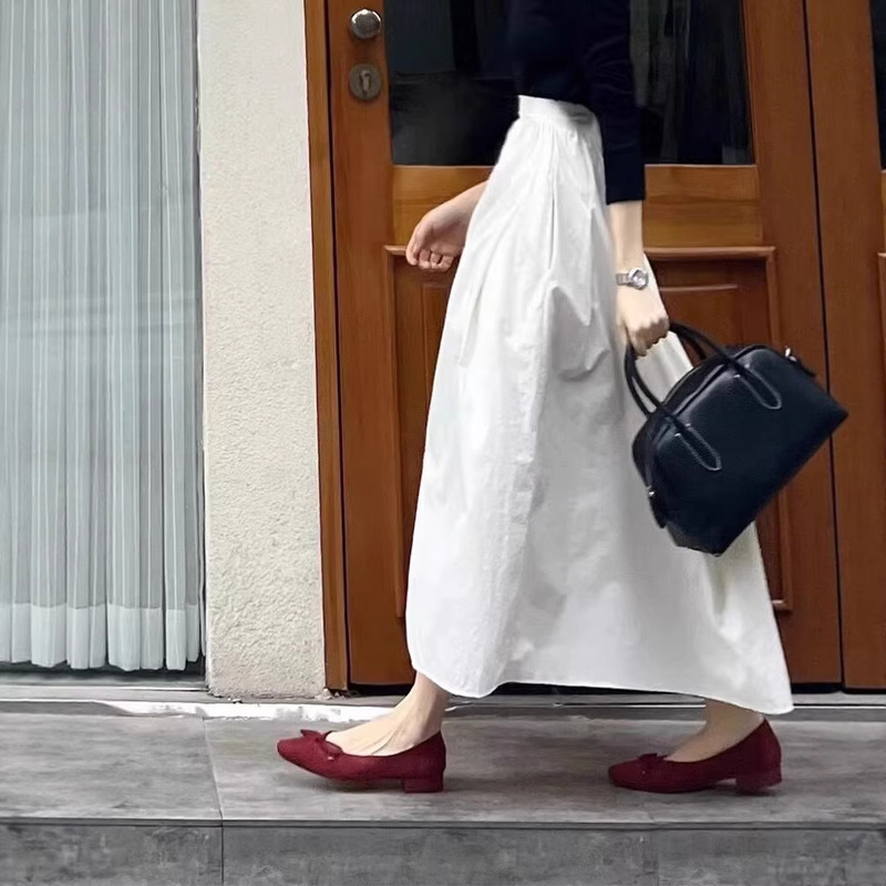 French-Style White A-Line Skirt for Women, Spring and Autumn High-Waisted Umbrella Skirt, Petite Size, Hip-Covering, Slimming, Mid-Length Skirt