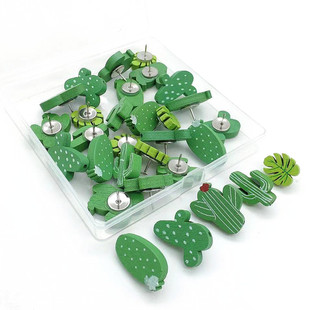 Factory Direct Sales Wooden Cactus Thumbtacks Creative Office Cork Board Fixed I-Shaped Nails DIY Wall Nails Big Head Nails