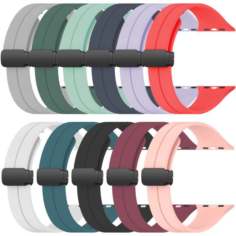 Correa de silicona con ranura plana con botón negro plegable para Apple Watch 42 - 49mm tamaño completo universal