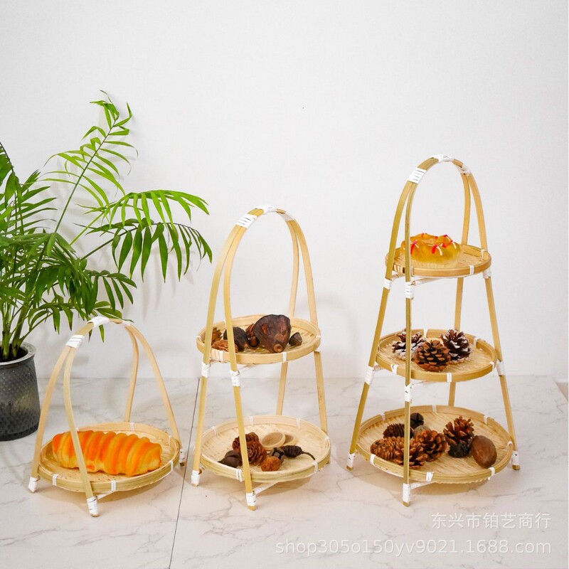 Bamboo products hand-woven fruit tray multi-layer refreshment tray display rack bamboo woven basket hotel pastry basket snacks fruit tray