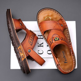 Мужские кожаные пляжные сандалии, летние комфортные слайдеры, нескользящие тапочки для отдыха, воловья кожа, из натуральной кожи