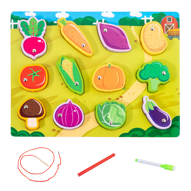 Tablero a juego multifuncional de doble cara de madera para niños Tablero de dibujo de cuerda Juguetes educativos para bebés con cuentas de pesca para niños