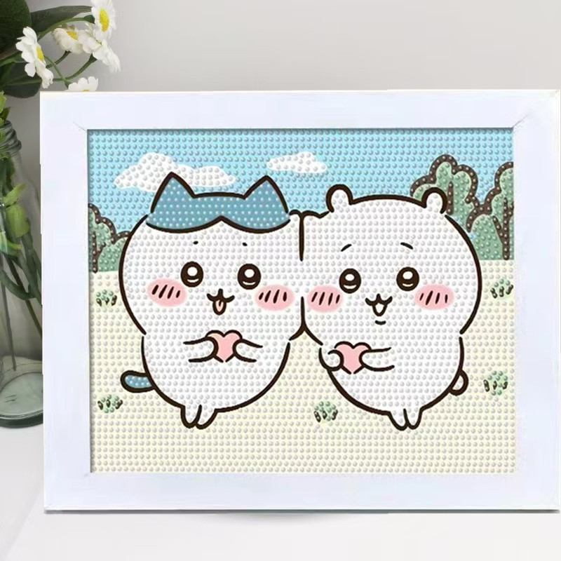 Cartoon Jiikawa Diamond Painting with Frame DIY Handmade Dot Diamond Embroidery Children's Rhinestone Decoration Wholesale Shiny Rhinestone Ins Style