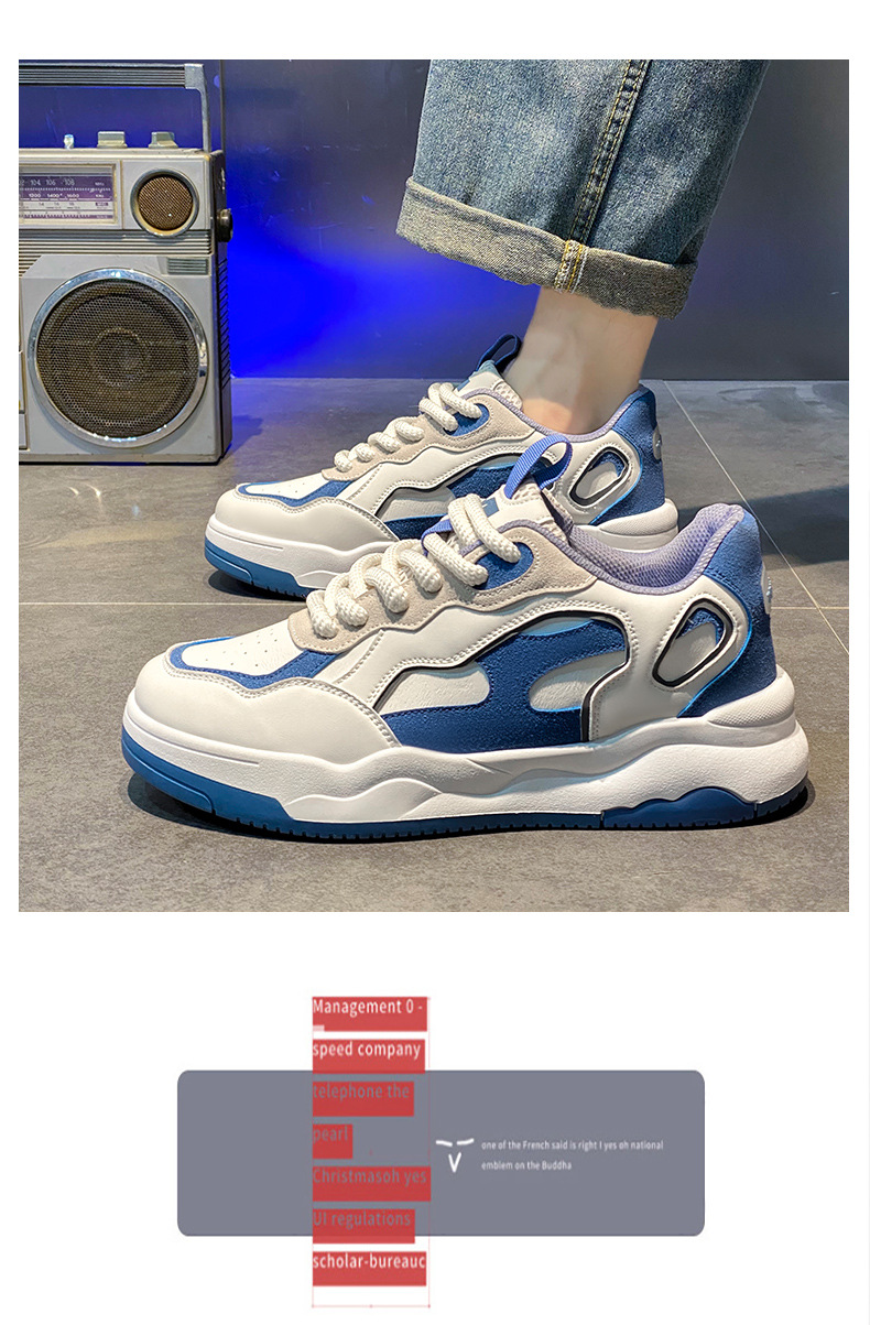  新益美 新款时尚运动风休闲鞋皮面双拼色旅游男鞋