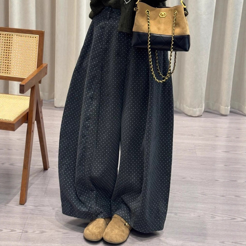 Plus-Size 150kg Slimming Versatile Corduroy Casual Pants for Women Autumn Winter Loose Wide-Leg Pants