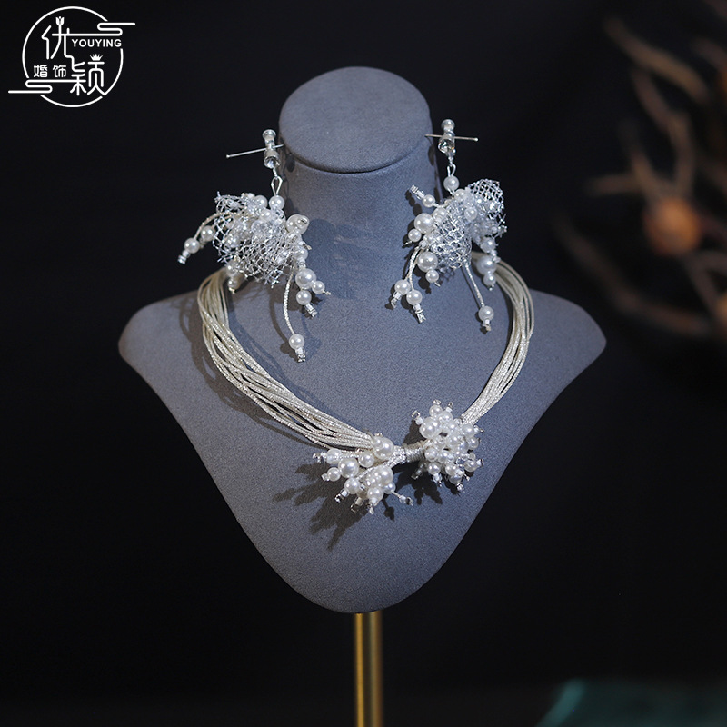 Youying's New Super Fairy White Feather Lace Flower Bridal Tiara Necklace Wedding Dress Hairpin Photo Hair Accessories