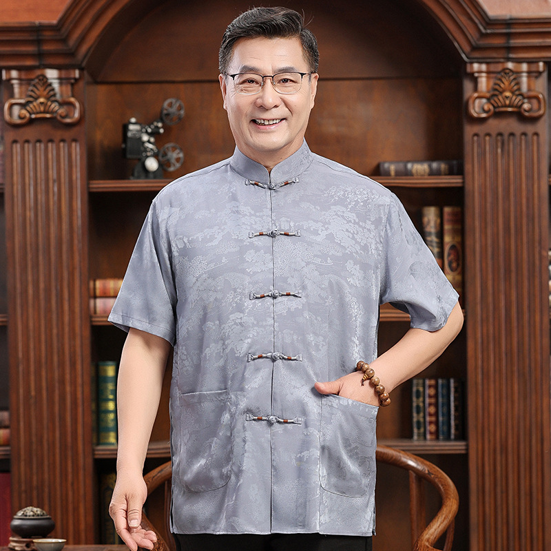 Tang Suit Men's Middle-aged and Elderly Short-sleeved Casual Summer Suit Dad Suit Grandpa Suit Han Suit Men's Half-sleeved Tang Suit Couple Suit