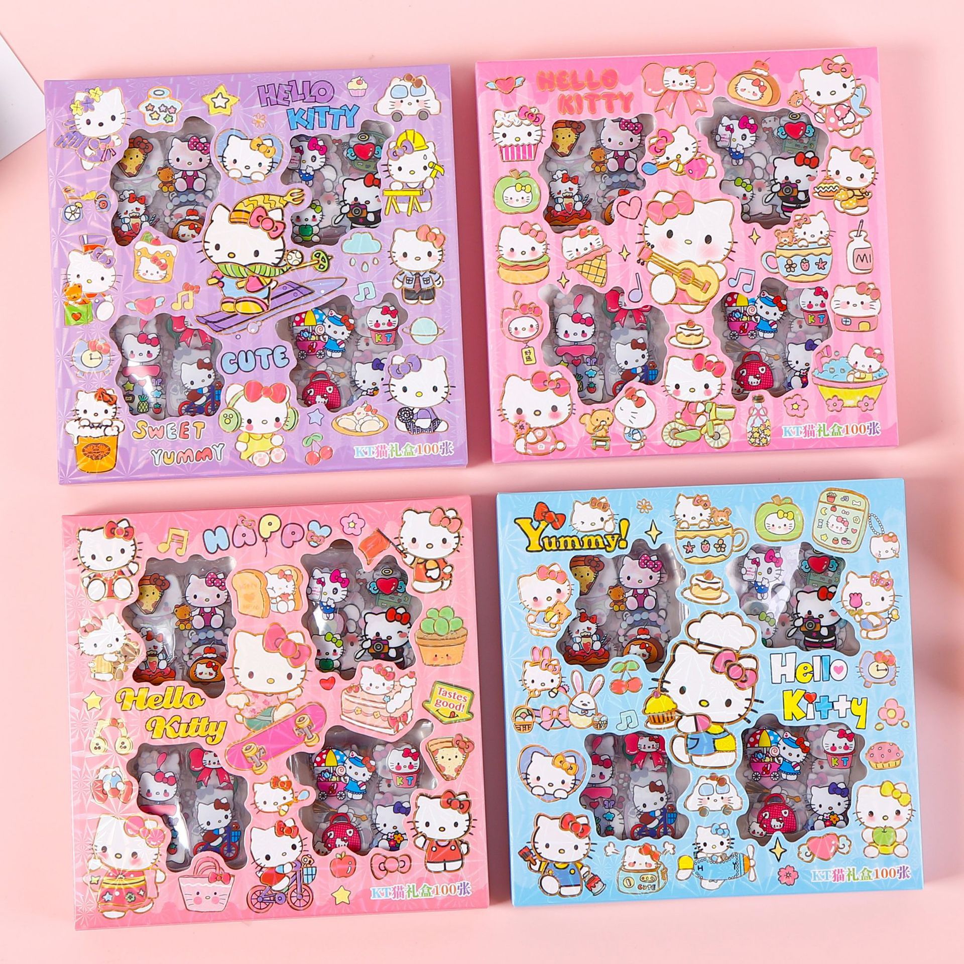 KT 고양이 100개 투명 스티커 선물박스 세트