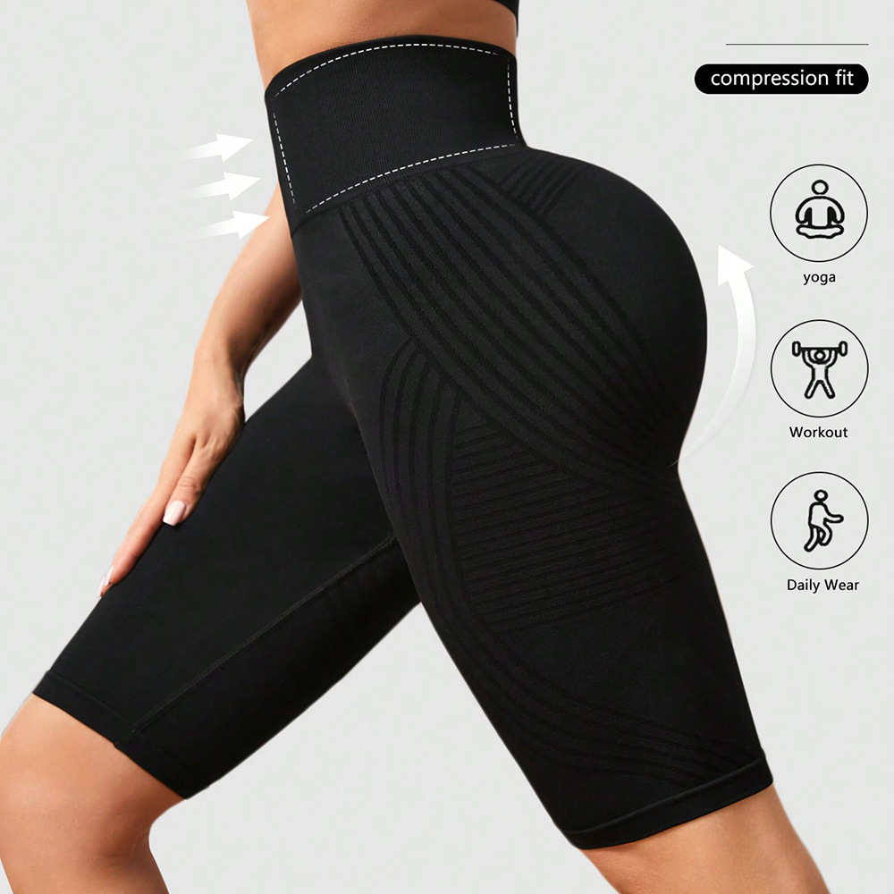 Cross-border independent brand seamless yoga mid-length pants for women, butt-lifting, slimming, tight-fitting, five-point leggings for running and fitness